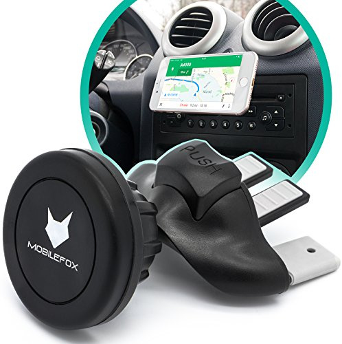 Mobilefox Magnet CD Schlitz KFZ Handy Halterung passend für Samsung Galaxy S7 SM-G930 schwarz - Auto Halter Slot Plättchen