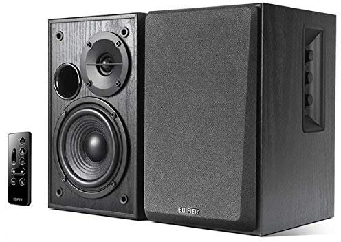 Edifier R1580MB Active 2.0 Studio Bookshelf Speaker System with Dual Microphone Inputs and Bluetooth Connectivity - Black Wood