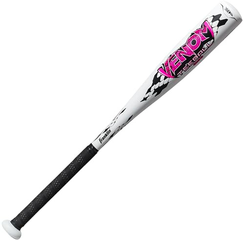 Franklin Sports Batte de Baseball + Tball pour Enfants – Batte en Aluminium Venom Youth – Batte de Tee Ball certifiée USA pour garçons et Filles – Batte en métal Junior – 61 cm/340,2 g – Blanc