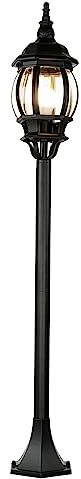 Licht-Erlebnisse Stehlampe Außen Aluminium Glas Schwarz IP23 Garten H:115,5 cm E27 Laterne Landhaus Rustikal Mast Leuchte Außenlampe BREST