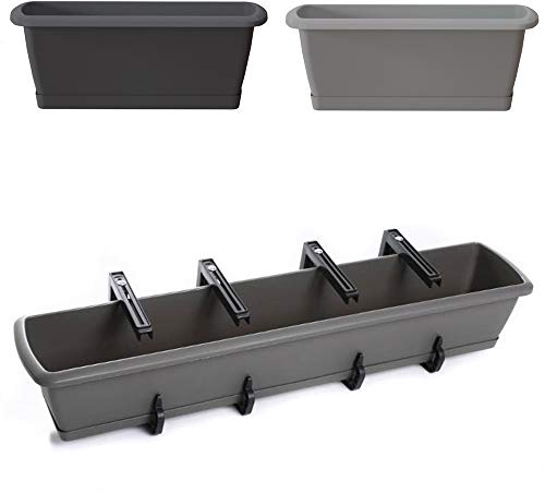 Blumentopf Blumenkasten Balkonkasten Pflanztopf mit Aufhängung und Untersetzer Robuster Kunststoff Geländerkasten Halterungen 40cm-90cm 6 Größen (400 Anthrazit)