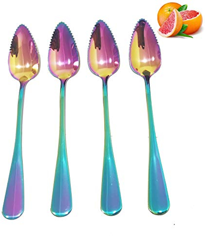 Choary Lot de 4 cuillères à pamplemousse colorées en métal inoxydable 16,5 cm