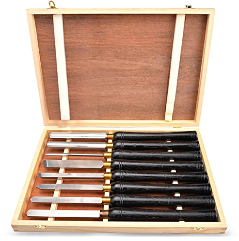 Germany Profi Drechselmesser Drechseleisen-Satz 8 Tlg, HSS Stahl, Schruppröhre, Drehmeißel, Formröhre, Flachstahl, Abstecher Und Spitzbeitel Zum Drechseln Drechselbeitel(Mit Holzkiste)