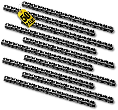 1InTheOffice Comb Binding Spines 8.5x11, Ring Plastic Binding Comb, Black Comb Spines, 1/2 Diameter (50/Pack)