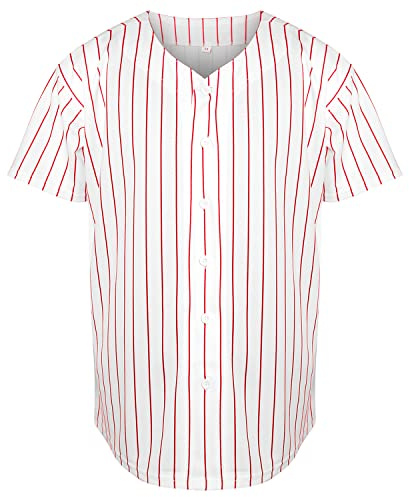 Phoneutrix Blank Plain Hip Hop Hipster Baseball Jersey Button Down Shirts Sports Uniforms Men Women Jersey (Stripe-red, X-Large)