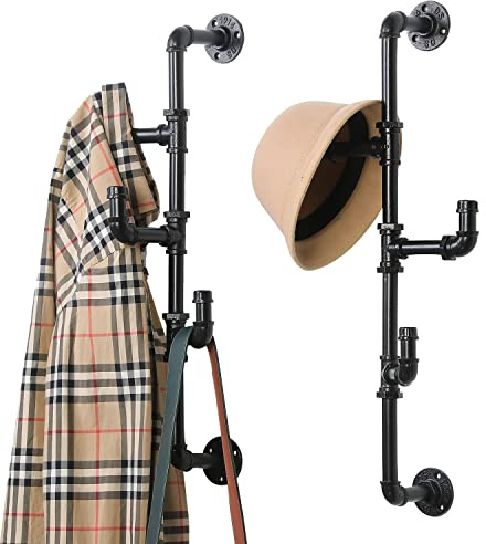 MyGift Wall Mounted Industrial Black Metal Vertical Hat and Coat Rack with 3 Adjustable Arm Hooks, Entryway Organizer Coat Hooks, Set of 2