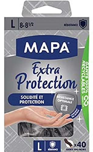 MAPA - Extra Protection - Gants Fins en Vitrile Non Poudrés - Recyclables avec TerraCycle® - Solidité et Protection - Boîte de 40 gants - Taille L, Noir