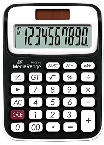 MediaRange – Taschenrechner 10-stelliges LC-Display, Solar & Batterie, Weiß | Solar- und Batteriebetrieb | kompaktes Format