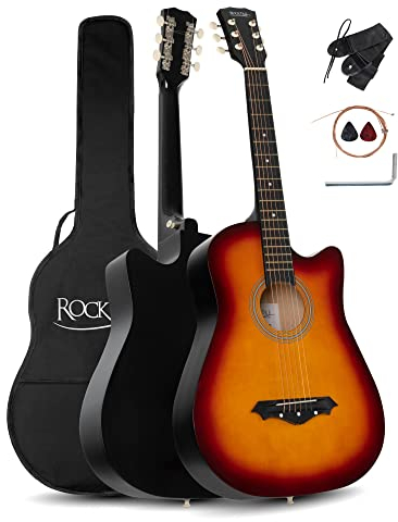 Rocktile WSD-5C-SB Slim Line Westerngitarren Set - Dreadnought Akustik Gitarre - Westerngitarre mit Korpus aus Linde - Hals: Catalpa - Set inkl. Tasche, Ersatzsaiten, Gurt und Plektren - Sunburst
