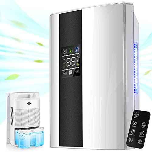 2200ml(75oz) Dehumidifiers for Home w/Remote Control,Quiet Dehumidifier with Drain Hose & 2 Working Modes,Small Dehumidifiers w/Timing and Auto Shut Off,500 Sq.ft,for Basements,Bathroom