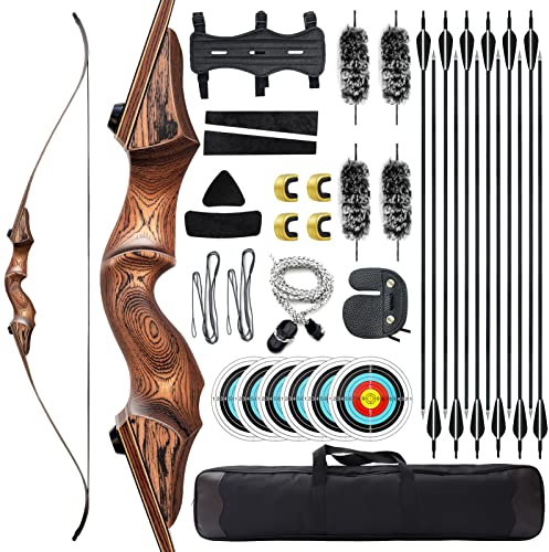 Black Hunter 60 Recurvebogen Set 20-60 Lbs Takedown Sportbogen Bogenschießen Bogen Mit Pfeile Jagd Recurvebogen Für Rechtshänder Anfänger (50LBS)