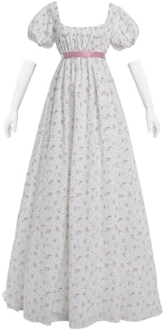 Nuoqi Women Regency Dress Sash Ruffle Empire Waist Regency Era Dress Jane Austen Tea Party Ball Gown
