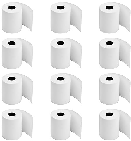 Wisebom Rollos Térmicos 12 Rollos de Papel Termico para Caja Registradora 57mm x 50mm x 19m Rollos para Impresora Térmica Rollos Papel Térmico para Impresora de Tickets