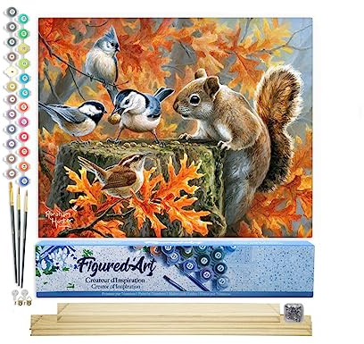 Figured'Art Peinture par Numéro Adulte Ecureuil espiègle - Activité Manuelle Kit de Loisir Créatif DIY Numéro d'Art Complet - 40x50cm avec châssis en bois à monter