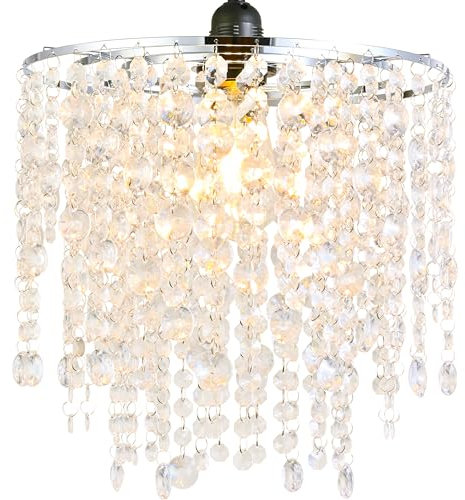 Acrylic Ceiling Lamp Shade, 3-Tier Beaded Faux Chandelier Light Cover for Bedroom, Clear Crystal Style Hanging Shade, Height 30cm