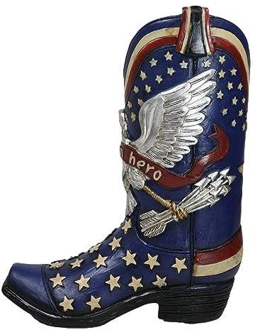 Ebros Gift Rustic Country Patriotic Blue USA Flag Western Stars American Hero USA Eagle Great Seal Crest Cowboy Boot Decorative Flower Bouquet Vase Or Planter Figurine 9 High