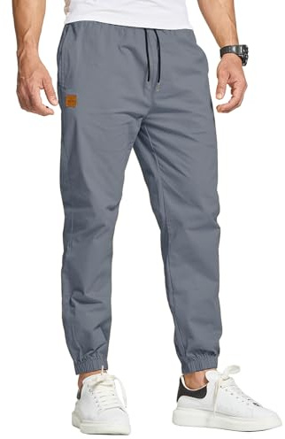 JustSun Chino Hosen Herren Baumwolle Freizeithose Herren Jogginghose Herren Trainingshose Sporthose Männer Lang mit Kordelzug Casual Hose mit Taschen Denim Blau L