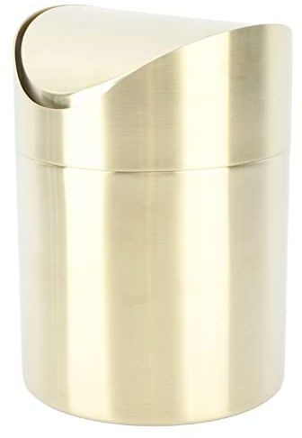 HERCHR Mini Trash Bin with Swing Lid,6.6x4.7in Stainless Steel Desktop Mini Table Trash Can Gold Countertop Trash Box Portable Small Dustbin for Home Bedroom Office
