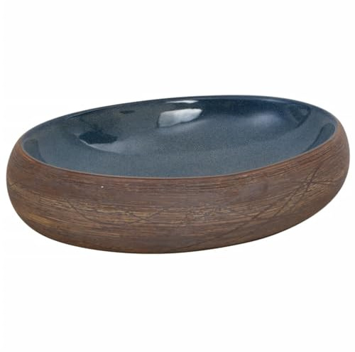 vidaXL Vasque à poser marron et bleu ovale 59x40x15 cm céramique