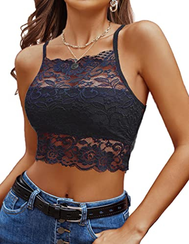 Avidlove Top Femme Sexy Dentelle Soutien-Gorge Crop Tops Camilose Maillot Crop Bleu Marine S