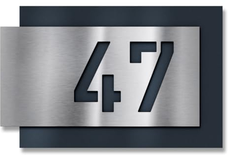 Metzler Hausnummer Edelstahl, individuelles Hausnummernschild in Anthrazit, Straßenschild mit Hausnummer, V2A-Edelstahl, kratzfest, robust, gebürstet, 3D-Effekt, Made in Germany, Größe: 600 x 400 mm
