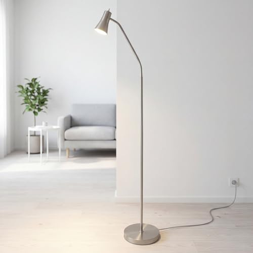 Licht-Erlebnisse Stehleuchte Wohnzimmer verstellbar 133-167 cm hoch in Silber matt Metall Retro Design Stehlampe innen Leselampe Büro Sofa