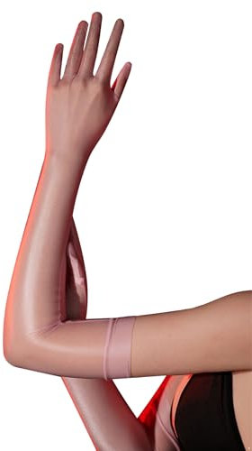 Fldy Damen Lang Handschuhe Glänzende Nylon Handschuhe Transparent Glatte Seidig-Glanz Armelstulpen Für Oper Hochzeit Brautparty Abschlussball Rosa_A L