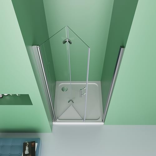 DOOLEEWEE Falttür Duschtür 75x195 cm Falttür Nischendrehtür 180° Duschwand 6mmESG NanoBeschichtung Sicherheitsglas Duschkabine