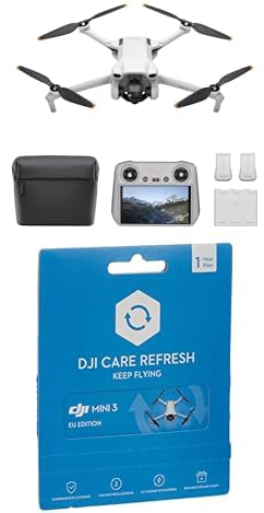 Bundle of DJI Mini 3 Fly More Combo (DJI RC) + DJI Card DJI Care Refresh 1-Year Plan – Leichte und faltbare Mini-Kameradrohne mit 4K HDR-Video, 38 min Flugzeit, echten vertikalen Aufnahmen, C0