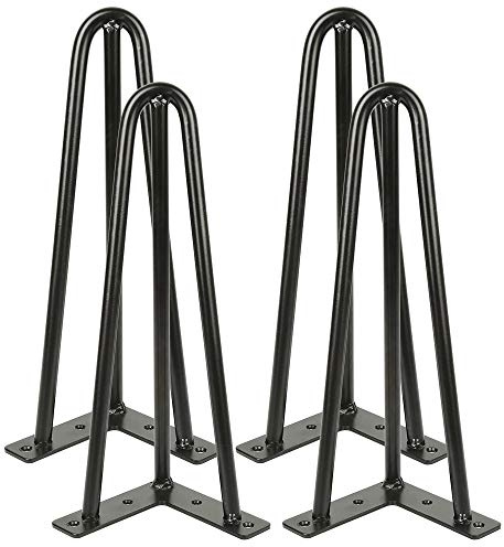 OHMG Lot 4 de 30CM Pieds de Meubles,Pieds de Table en Épingle à Cheveux,Ensemble de Pieds de Table en Épingle,Pieds en Épingle À Cheveux en Acier avec 3 Tiges Robustes,Table Chaise Meuble (30cm*4)