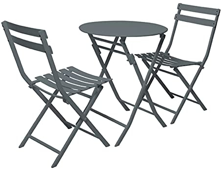 Klapptische und -stühle aus Schmiedeeisen für den Balkon, Gartentische und -stühle, Bistrotisch- und -stuhlset, dreiteiliger Tisch und Stühle für die Freizeit im Freien (Grau)