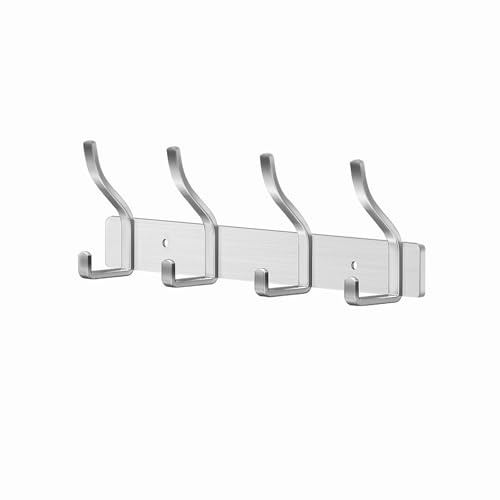 MEIJO Perchero Pared Ganchos de Perchero Colgador Ropa Pared con 4 Ganchos Perchas de Acero Inoxidable Montaje en Pared para Dormitorio Baño y Cocina