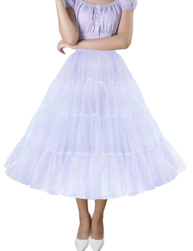CHERRY LOVE 4 Tiers Tea Length Plus Puffy Tulle Petticoat Twice the Puffiness of Ordinary Underskirt (XL-3XL, White)