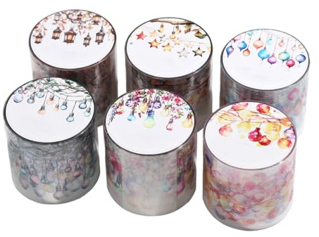 MiOYOOW Washi Tape Set, 6 rullar scrapbooking klistermärken, belysningsteman PET tejpset, dekorativa tejpklistermärken för journaling, scrapbooking, hantverk, gör-det-själv-projekt