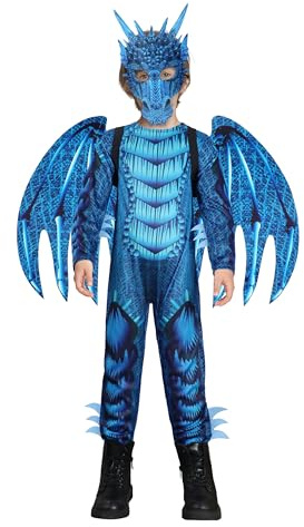 IKALI Kinder Drachen Kostüm, Jungen Drachen Jumpsuits für Halloween Karneval Partys mit Drachenflügel und Maske 3-10 Jahre