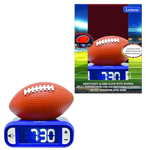 LEXiBOOK, American Football - Night Light Alarm Clock, Sounds and Melodies, Backlit LCD Screen, Luminescent, Snooze, Orange/Blue, RL800SO