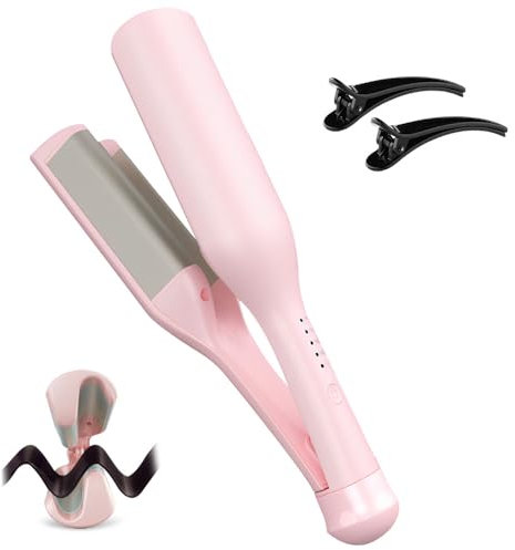 XPJBKC 32mm French Wave Hair Curling Iron With 4 Temperature Control Fast Heating, Big Wave Curler With Comb and Clips, V Shaped Wavers for Short Long Hair, Mermaid Wavers, Pink