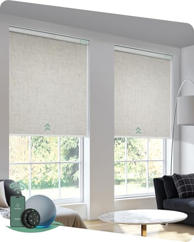 Yoolax Motorized Blinds with Remote, Blackout Smart Blinds for Windows Motorized Roller Shades, Automatic Window Blinds Compatible with Alexa Electric Blinds (Linen Beige, 22 W x 72 H)