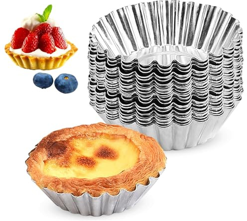 NUWIQ Egg Tart Molds, 30 pcs Egg Tart Molds, Stainless Silver,Pudding Moulds, Cake Mold, for Pudding, Muffins, Cakes, Baking Cookie Moulds