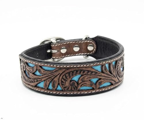 JF-Reitsport Leder Hundehalsband im Western-Design, Handgefertigt Trend Robust Breit 6 Größen 20 Designs (2XL, Modell 18)
