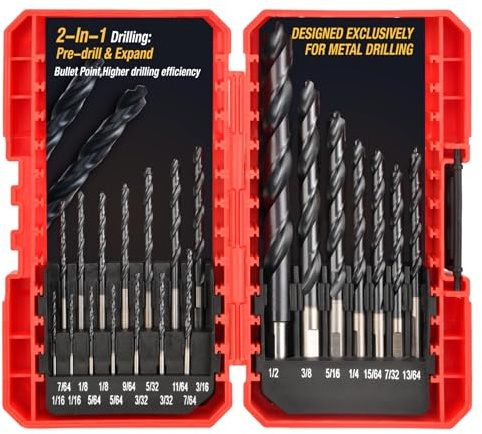 ANGELSWORD M35 Cobalt Drill Bit Set, 21 PCS 1/16-1/2, TiAlN Coated Drill bit with Bullet Point Tip, for Hardened Metal, Stainless Steel, Cast Iron and Light-Gauge Metal