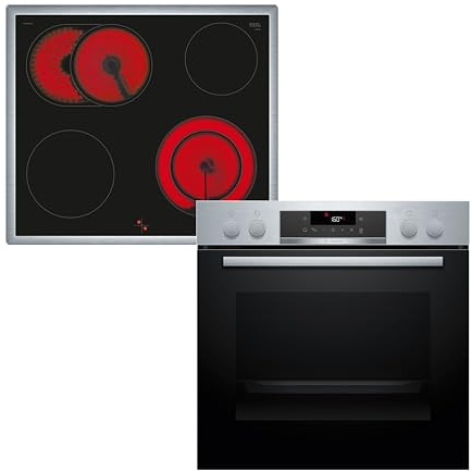 Bosch HND271AS64, Einbau-Herd-Set, Einbau-Herd 60 cm, HEA171BS3, Serie 2, Pyrolyse, Touch Control, Edelstahl & Elektro-Kochfeld 60 cm, NKN645GA2E, Serie 4, Herdgesteuert, 21 cm Kochzone, Mit Rahmen