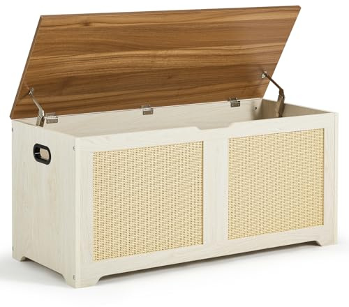 EROMMY 39.4 Storage Chest, Toy Box with 2 Safety Hinges, Rattan Storage Bench, Shoe Bench, Supports 300 lb, for Entryway, Bedroom, Living Room