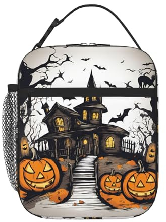 Happy-Halloween-Vector - Lonchera con estampado de vectores para oficina, trabajo, picnic, lonchera aislada reutilizable para adultos