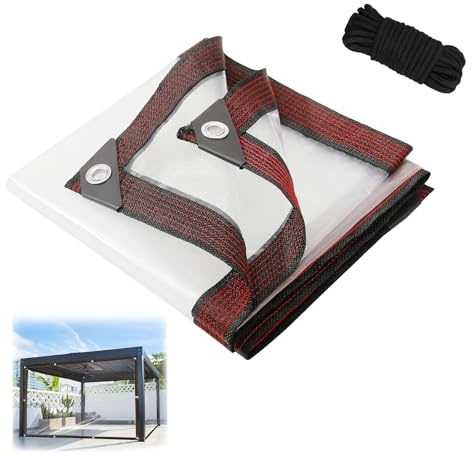 8x10 ft Clear Waterproof Tarp with Grommets, Outdoor Thicken Tarpaulin Windproof Poly Shade Cloth with 1 Roll Rope for Patio,Porch,Deck,Greenhouse,Henhouse,RV,Camping