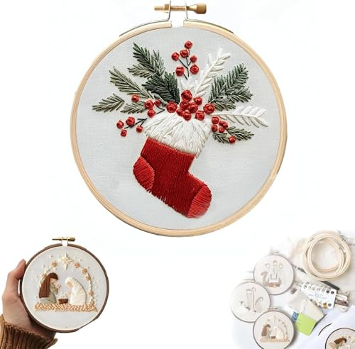 Weihnachten Stickerei Starter Kit, Anfänger Stickerei Set, Stickset Erwachsene Weihnachten, Embroidery Kit Christmas für Erwachsene Anfänger, Kreuzstich Set Weihnachtens für Heimdekoration (B)