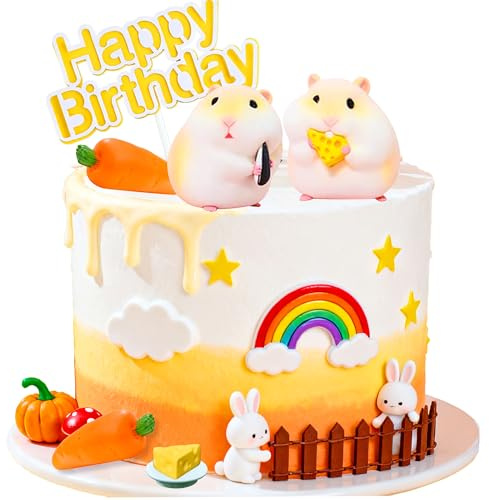 JeVenis Hamster Figures Animal Cake Toppers Fairy Garden Decor Miniature Hamster Figurines Playset for Birthday Gift Cake Decorations