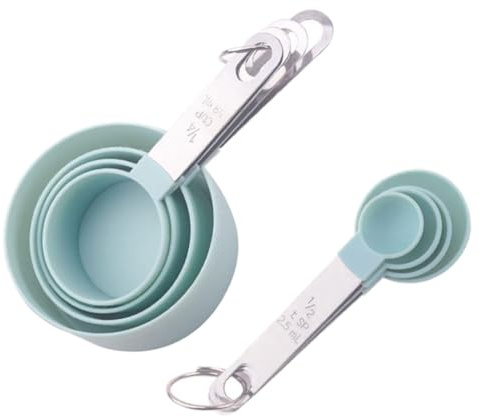 AUTSUPPL Cuchara Medidora de Silicona Set de 8 Piezas Mango de Acero Inoxidable Utensilio para Hornear Mide Sal Polvo Seco y Otros Ingredientes Fácil de Limpiar (Azules)
