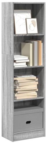Mokuyary Bücherregal Grau Sonoma 40x24x143 cm Holzwerkstoff Bücherschrank Büroregal Standregal, Aufbewahrungsregal Dekoregal für Wohnzimmer, Schlafzimmer, Büro