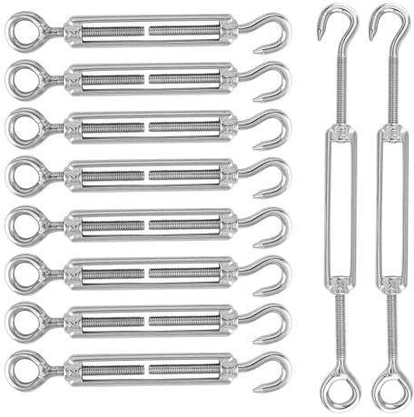 Spannschlösser Seilspanner 10 Stück, M6 Wirbel Spannschlösser, 304 Edelstahl Verstellbare Wirbelhaken OC, Spannhaken für Seil, Spannhaken für Seil oder Wäscheleine Spannen, Silber